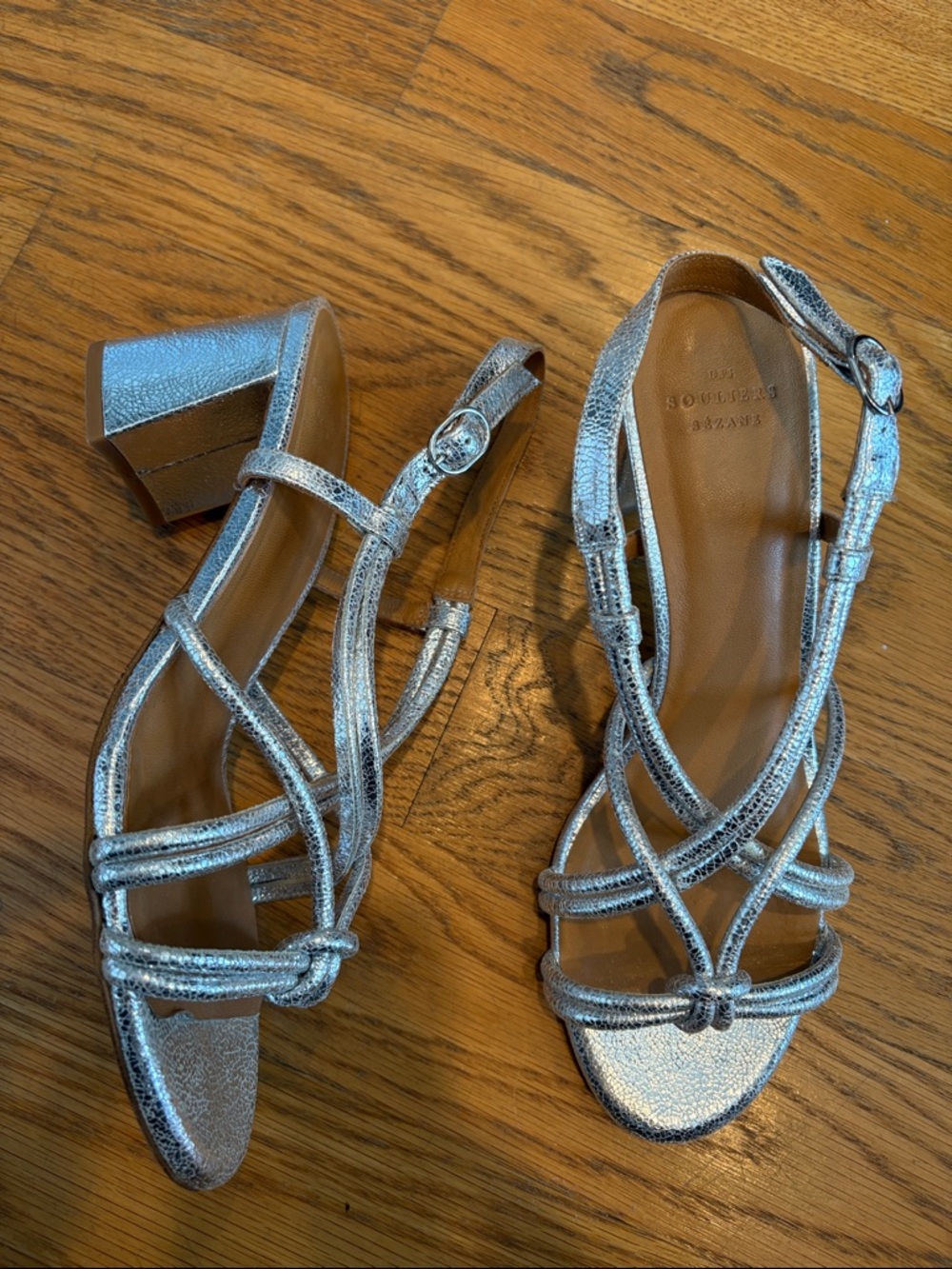 Sezane Silver Strappy Block Heel Thaile Sandals